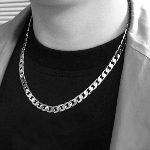 Men Necklace Minimalist Titanium Steel Chain Necklace Filled Solid Necklace Curb Chains Link Men Choker Male