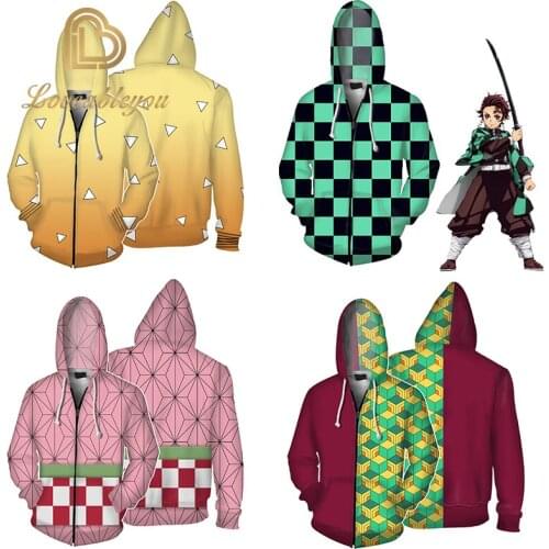 Children Jackets Coats 100cm - 160 Cm Demon Slayer: Kimetsu No Yaiba Hoodie Nezuko Sabito Iguro Obanai Cosplay Hooded Sweatshirt