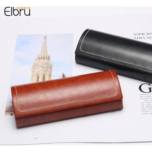 Elbru Portable Unisex Leather Sunglasses Case Glasses Case Flip Eyeglass Box Eyewear Protector Accessories for Men Women
