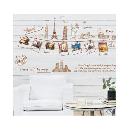 Photo Album Wall Sticker World Famous Travel Photo PVC Transparent Living Room Decoration Sofa Background Wall Picture Wallpaper