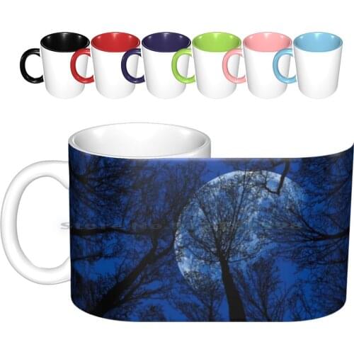 Dark Night In The Forest With Clear Moon Ceramic Mugs Coffee Cups Milk Tea Mug Moon Forest Dark Forests Night Nights Sham