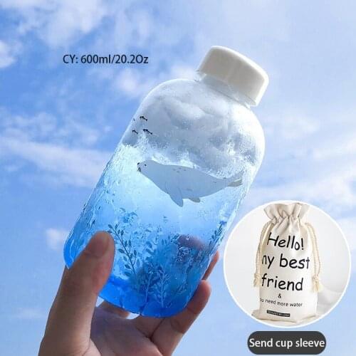Creative Polar Bear Penguin Glass Water Bottle Cute Animal Ice Bottles Cartoon Camping Sport Bottle Tour Drinkware Dropshipping