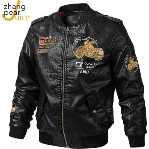 Mens Vintage Motorcycle Jacket 2021 Men Fashion New Biker Leather Jacket Male Embroidery Bomber Coat Overcoat
