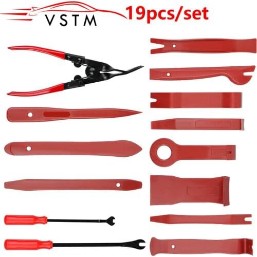 19Pcs Trim Removal Tool Car Panel Door Audio Trim Removal Tool Kit Auto Clip Pliers Fastener Remover Tool Set