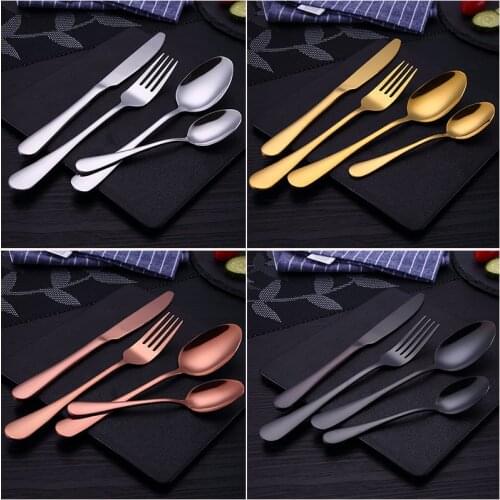 Multi-Colors Rainbow Cutlery Set Dinnerware Set Black Cutlery Kit Fork Knife Stainless Steel Silverware Home Tableware Se