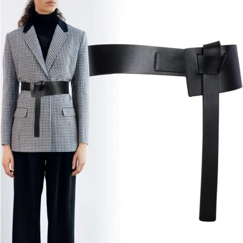 New Design Women Knot Waistbands wide long belts soft PU leather Fashion Woman cummerbunds Dress Decorate DIY bow Buckle Gifts