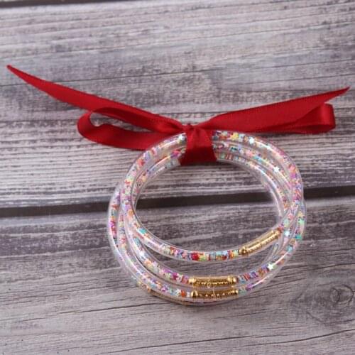 Charming Mix Color Birthstone Glitter Bangles May Colorful Stack Silicone Plastic Glitter Jelly Bangle Gift for Women Jewelry