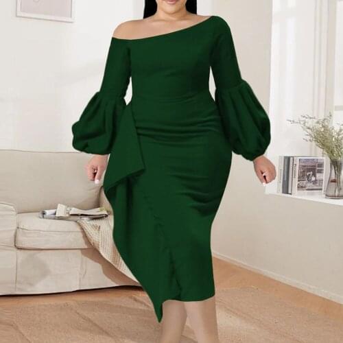 Sexy Women Dress 2021 Summer Fashion Ruffles Strapless Lantern Sleeve High Waist Slim Formal Party Club Female Midi Dresses Wear