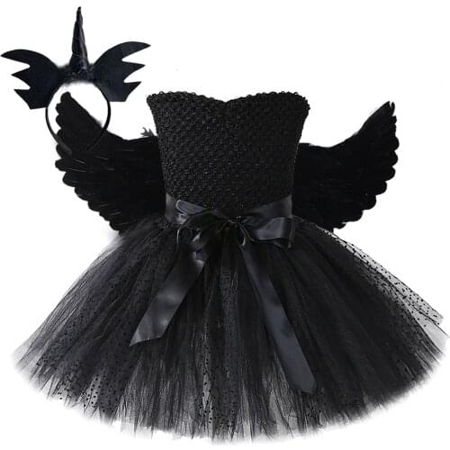 Unicorn Evil Angel Tutu Dress for Girls Devil Halloween Costumes for Kids Black Angel Fancy Dresses Girl Princess Wings Outfits