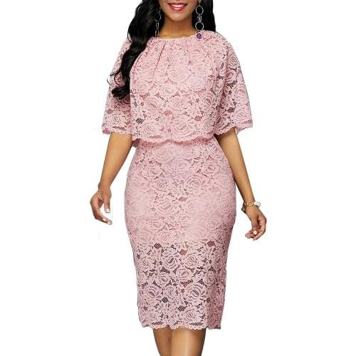 Hollow Out Lace Dress Woman Spring 2021 Elegant Sexy Split Party Dress Casual Plus Size Slim Solid Office Pencil Bodycon Dresse