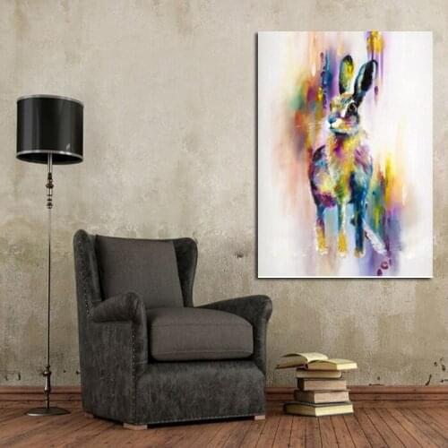Handpainted Canvas Painting Animal Wall Pictures Quardro Lovely Cute Rabbit Art Abstract For Home Decor Hang Wall Paintings