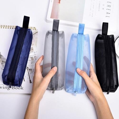 Simple Mesh Pencil Case Bag Nylon Transparent Student Stationery Box Large Capacity Storage Pencil Pouch