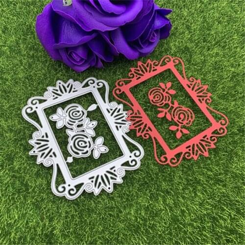 Rose Lace Rectangular Photo Frame Hand Embossed DIY Want to Measure Scrapbook Greeting Card Decoration Metal Cutting Mould