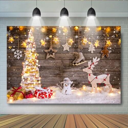 Christmas Winter Wood Backdrop for Photography Snowmen Reindeer Christmas Tree Background Snowflake newborn House Photocall