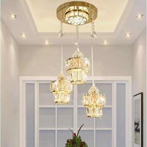 LED crystal restaurant drop light modern minimalist fashion creative round three head study bedroom bar dining room Pendant lamp