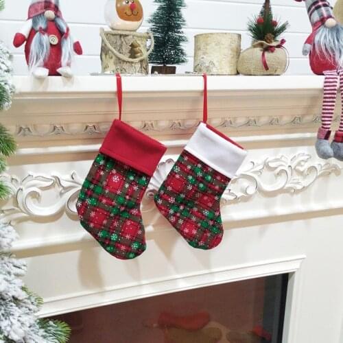 Christmas Tree Decor Socks Bauble Party Hanging Sock Ornament Christmas Decorations Snowflake Plaid New Year Bag Decoration