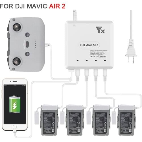 6 in 1 Smart Battery Charger Multi Charger USB Charging Hub for DJI Mavic Air 2 Drone RC Accessories With Cable &Power plug cord