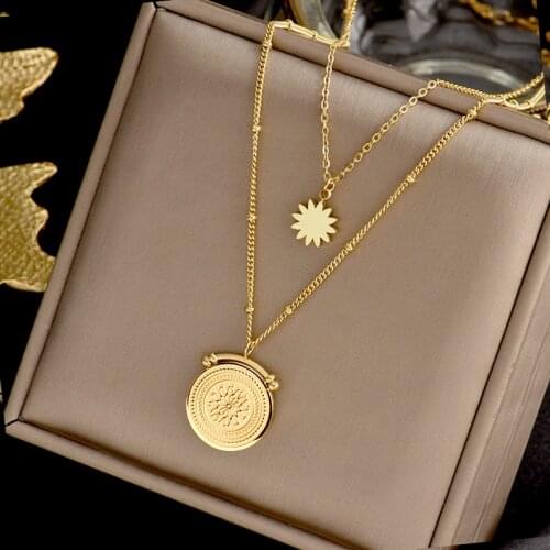 Insert indelible stainless steel double-layer chain advanced fashion charm irregular pendant exquisite luxury gift women jewelry