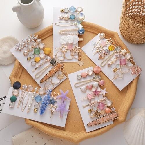 1Set Pearls Acetate Geometric Hairpin Clip Hair Clip Hairband Bobby Pin Barrette Hairpin Headdress Accessories