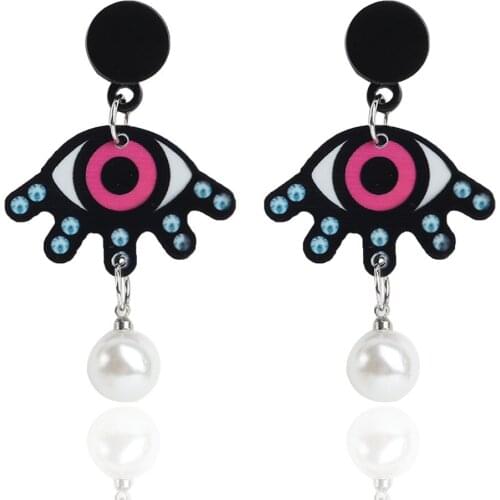 New Funny Colorful Evil Eyes Acrylic Drop Earring For Women Girls Geometric Pearl Tassel Long Dangle Earrings Fashion Jewelry