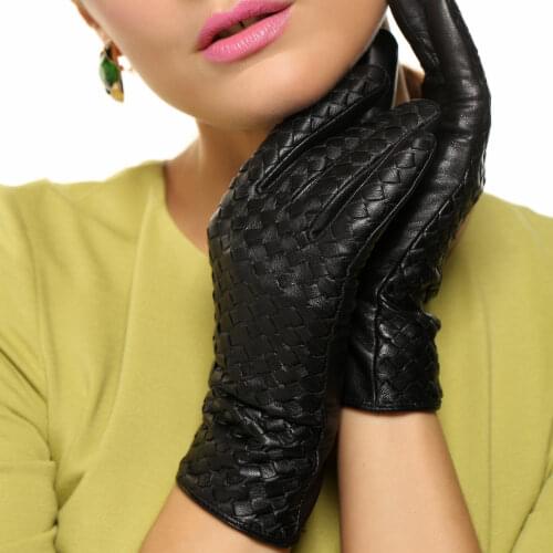 2020 NEW Womens Genuine Leather Gloves Female Handmade Woven Elegant Sheepskin Gloves Fashion Trend Nylon Lined L118NN-1