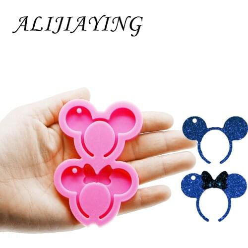 Shiny Keychain Mouse Headband Shape Key Ring Decoration Silicone Mold for DIY Epoxy Resin DY0189