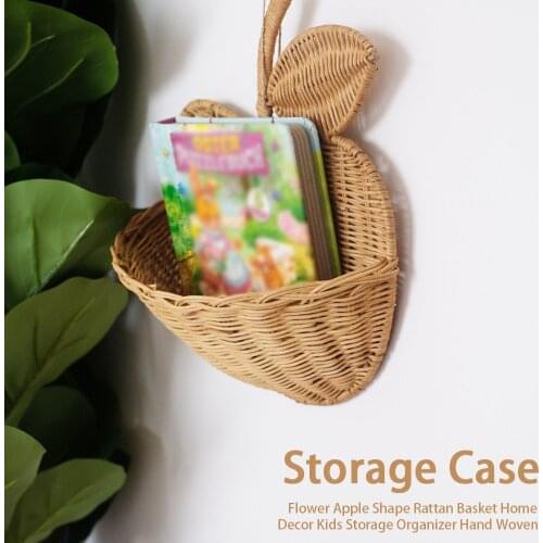Eco-friendly Rattan Storage Basket Hanging Clothing Kids Flower Wicker Hand Woven Cute Apple Shape Storage Organizer Home Decor