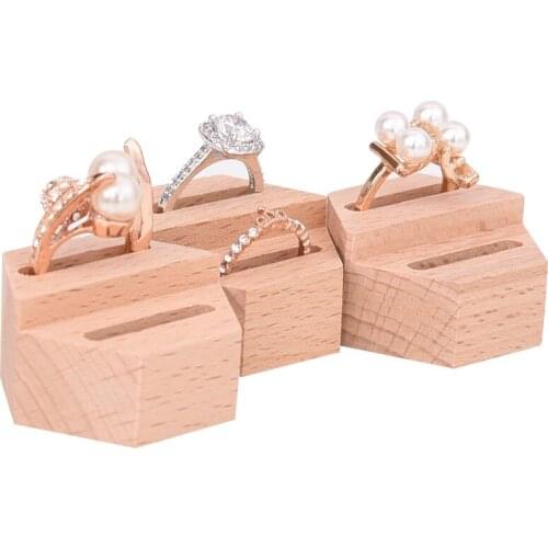 Beech Wood Elm ring show ring box proposal wedding ring seat wooden ring box geometry wooden block display stand