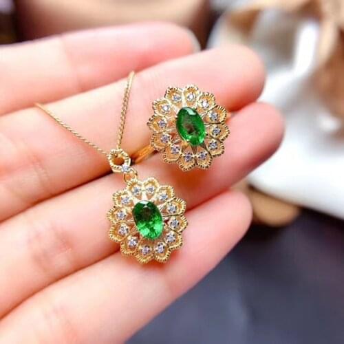 Green Emerald Diamond Pendant Real 925 Sterling Silver Charm Party Wedding Pendants Necklace for Women Ring Jewelry