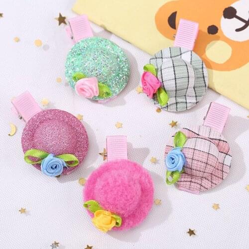Cute Hat Hair Barrettes Baby Girls Party Prom Shiny Hair Clip Childrens Hat Flower Hair Accessories Hairpins