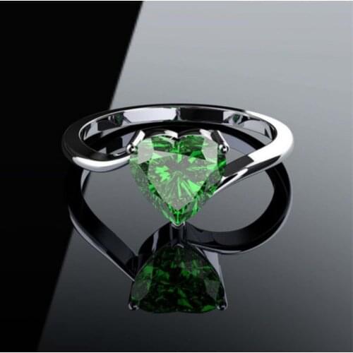 Trendy Simple Green Cubic Zirconia Heart Shape Ring For Women Fashion Wedding Engagement Party Crystal Jewelry Size 6 7 8 9 10