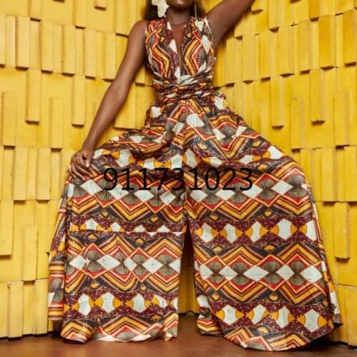 Fashion Sexy V Neck Jumpsuit Women African Clothes 2021 African Dashiki Print Wide Leg Pants Women Party African Dresses Women