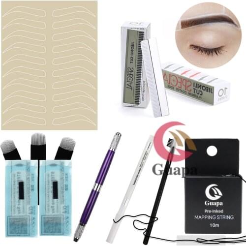 Microblading kit Eyebrow Micro Needling Pen Set with Blades Practice-skin Ring cup for eyebrow tattoo Permanent Makeup