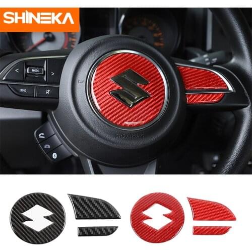 SHINEKA Carbon Fiber Stickers For Suzuki Jimny 2019 Car Steering Wheel Center Button Decoration Cover For Suzuki Jimny 2019 2020