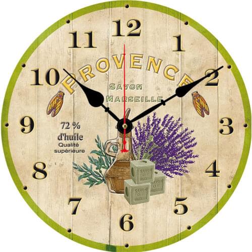 No Ticking Battery Operated Living Room wall Retro Home Decor Clocks Vintage Purple Lavender Flowers Modern Wooden Wall Clock