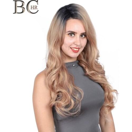 BCHR Long Natural Wave Synthetic 13*4 Lace Front Wig Rose Gold color glueless natural Hairline Wig for Women Free Shipping