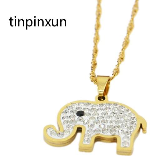 PINXUN Elephant Zircon Pendant Nekclace Women Girls Gold Color Charm Pendant Necklace Jewelry Cubic Birthday Party Gift ST24