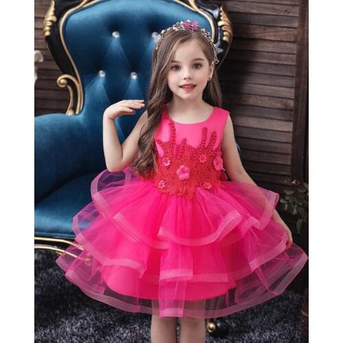 Embroidered Flower girls dress o-neck tutu girls dresses pageant kids dress for girls Christmas new year party princess dress gi