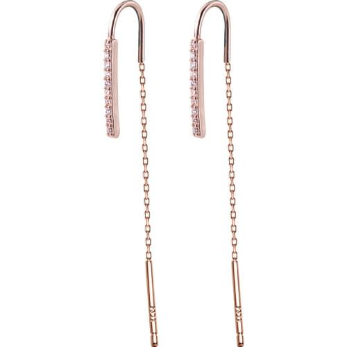 Authentic Real 100% 925 Sterling Silver fine Jewelry White Zirconia Lucky straight Bar Geometric DANGLE Earrings Long GTLE2568