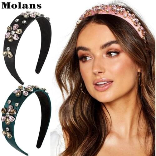 Molans Retro Women Baroque Headband Crystal Flower Hairband Pretty Hair Ornaments Hair Hoop for Girl Hair Accessories