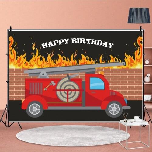Fire Truck Rescue Theme Background Boys Birthday Party Decoration Photography Studio Photo Child Room Wall Backdrop Banner