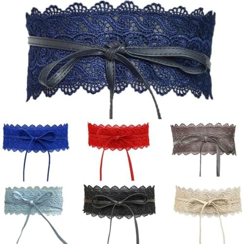 Fashion Lace Belts For Women Faux Leather Lace Wide Belt Female Bowknot Weaving Belt Boho Waist Band Ceinture Cummerbunds