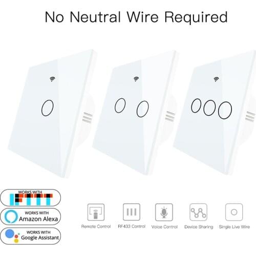 RF433 Wi-Fi Wall Touch Switch No Neutral Wire Needed Wireless Remote Control Smart Single Wire Work Alexa Google Home IFTTT