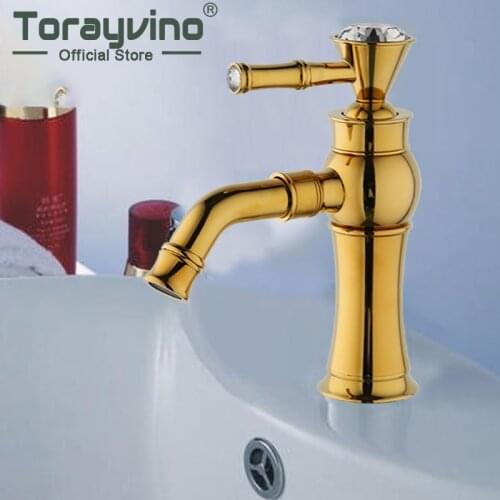 Luxury Basin Faucet Gold Bathroom Mixer Tap Brass With Diamond Single Handle Faucets Grifo De Lavabo De Ba O Cascada Mixer Taps