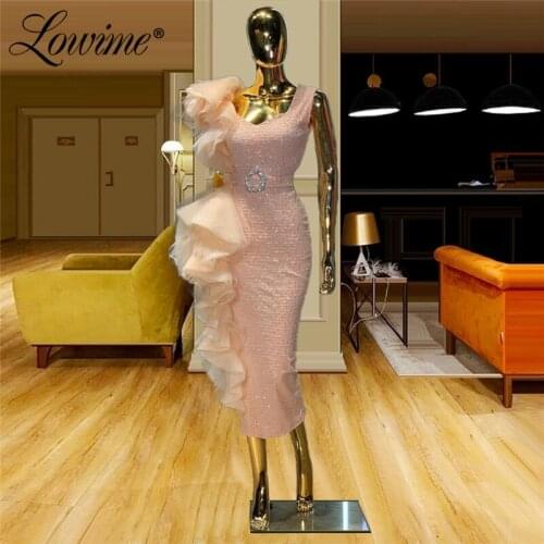 Lowime Custom Made Pink Evening Dresses 2021 Dubai Aibye Women Arabic Short Prom Dress Middle East Dresses Women Party Night