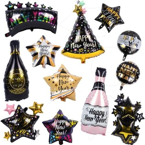 Happy New Year 2020 Round Star Wine Bottle Foil Balloon Helium Air Balloon For Christmas Party Happy New Year Decoration Globos