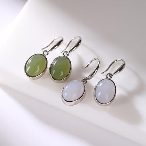 S925 sterling silver Hetian gray jade smoke mauve Jade eardrops simple personalized all-match womens ear hook earrings