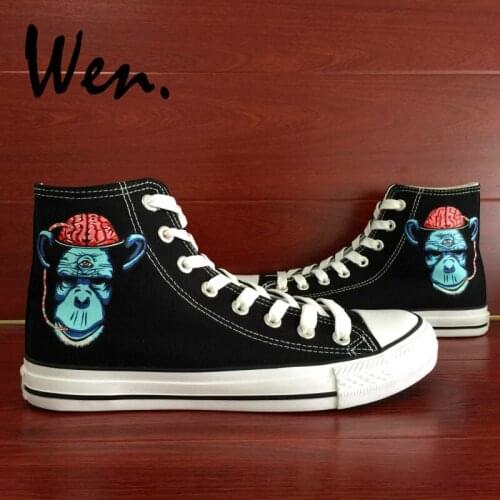 Wen Design Custom Chimpanzee Brain Hand Painted Canvas Athletic Shoes High Top Women Men Outdoor Activities Shoes Sneakers