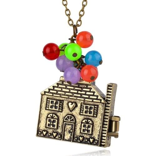 Movie Jewelry Wholesale The Adventures of Flying House Necklace Vintage Bronze Pendants For Women&Men Box Can Open
