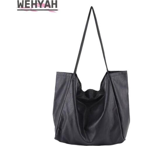 Wahyah PU Leather Ladies Tote Bags for Woman Handbags Solid Oversize Clutch Purse Shoulder Bag Large Capacity Casual Bags ZY094